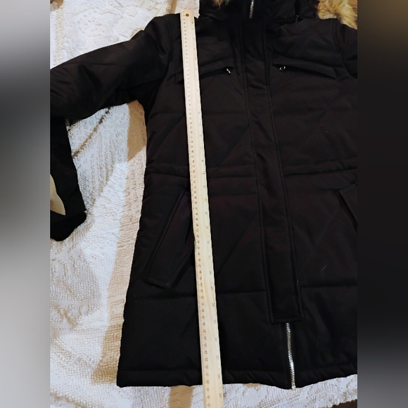 Women's Zara Trafaluc Size Medium hooded coat black puffer Removable Hood & Fur - Picture 14 of 15